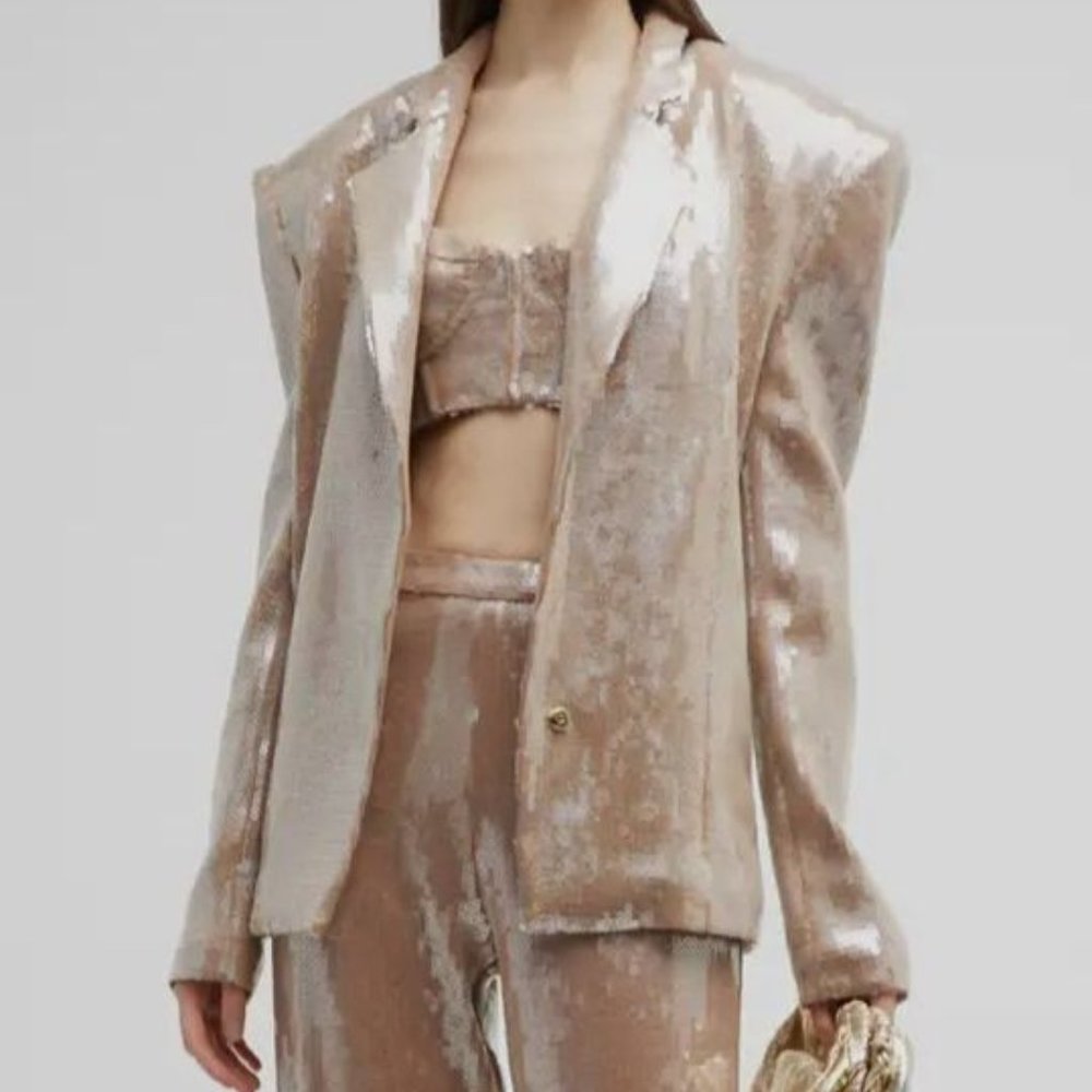 Bronx And Banco Women's Beige Oversize Sequin Blazer Jacket Size AU/8 US/S